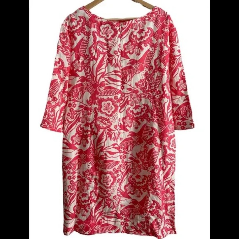 Boden Laurie Linen Dress 14L Lollipop Exotic Escape Semi-Fitted Pockets - Picture 6 of 9